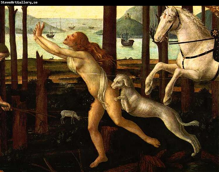 BOTTICELLI, Sandro The Story of Nastagio degli Onesti (detail of the first episode)  gfh